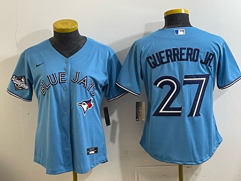 Women 2025 Toronto Blue Jays #27 Guerrero jr Light blue Game Nike MLB Jersey style 004